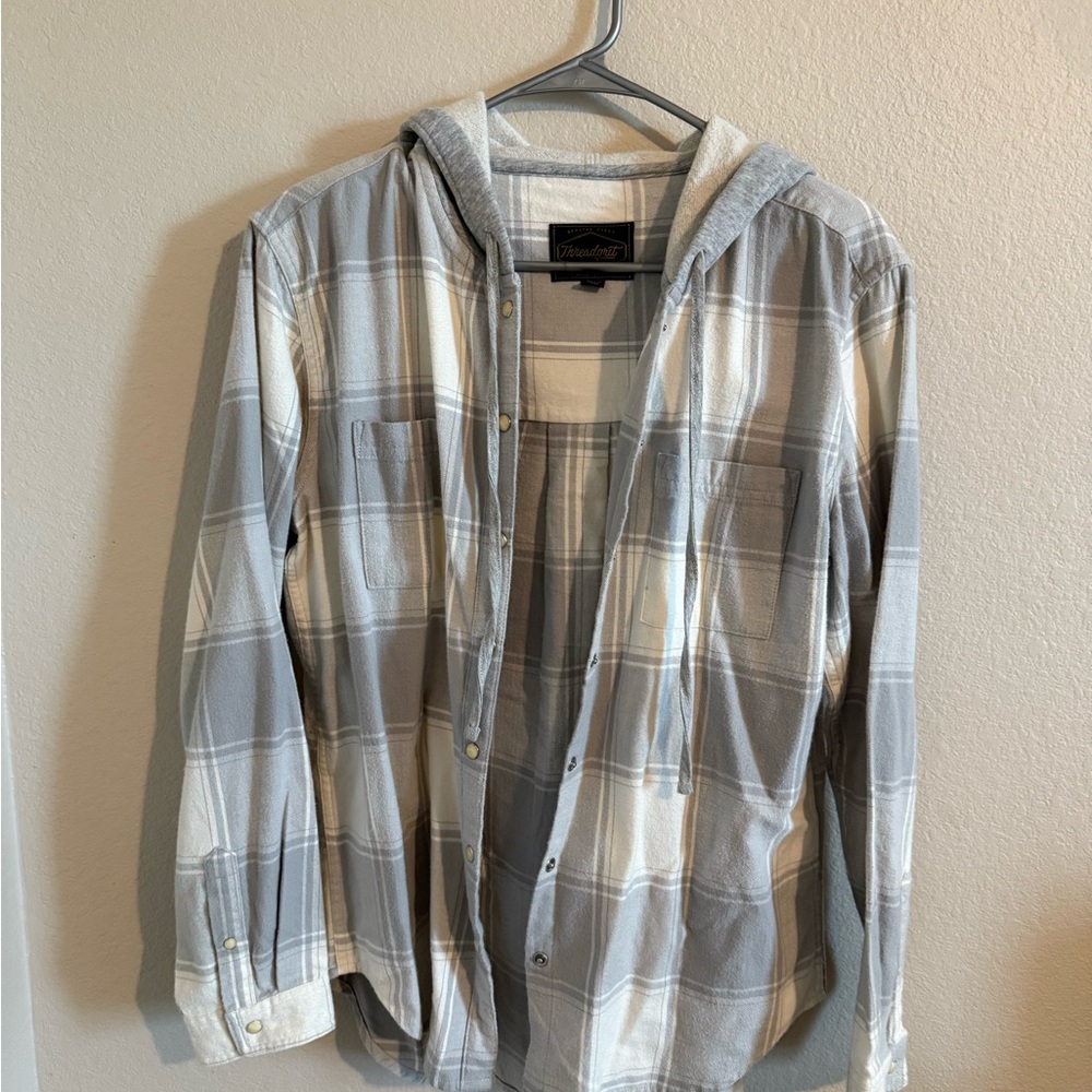 Plaid Button Down Shirt with Hood